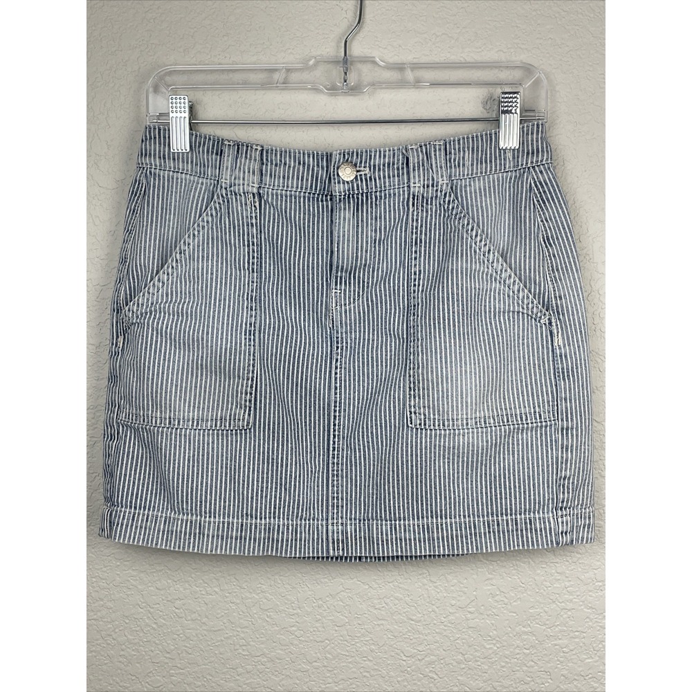 Madewell Denim Skirt Women 2 Blue White Striped Denim Pockets Mini Cotton Casual
